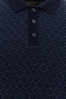 Koyu Lacivert Polo Yaka Regular Fit Desenli Yünlü Triko Kazak