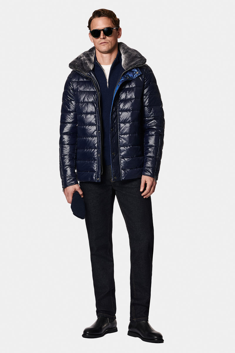 Koyu Lacivert Yarım Balıkçı Yaka Regular Fit Yünlü Desenli Fermuarlı Triko Kazak