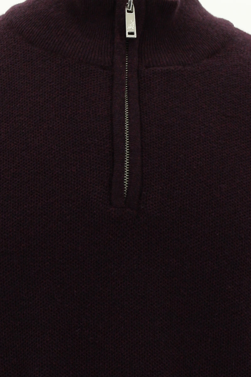 Açık Bordo Yarım Balıkçı Yaka Regular Fit Yünlü Desenli Fermuarlı Triko Kazak