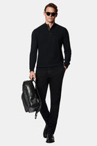 Siyah Yar?m Bal?kç? Yaka Regular Fit Desenli Pamuklu Yün Triko Kazak-Abdullah Ki??l?