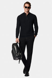 Siyah Yar?m Bal?kç? Yaka Regular Fit Desenli Pamuklu Yün Triko Kazak-Abdullah Ki??l?