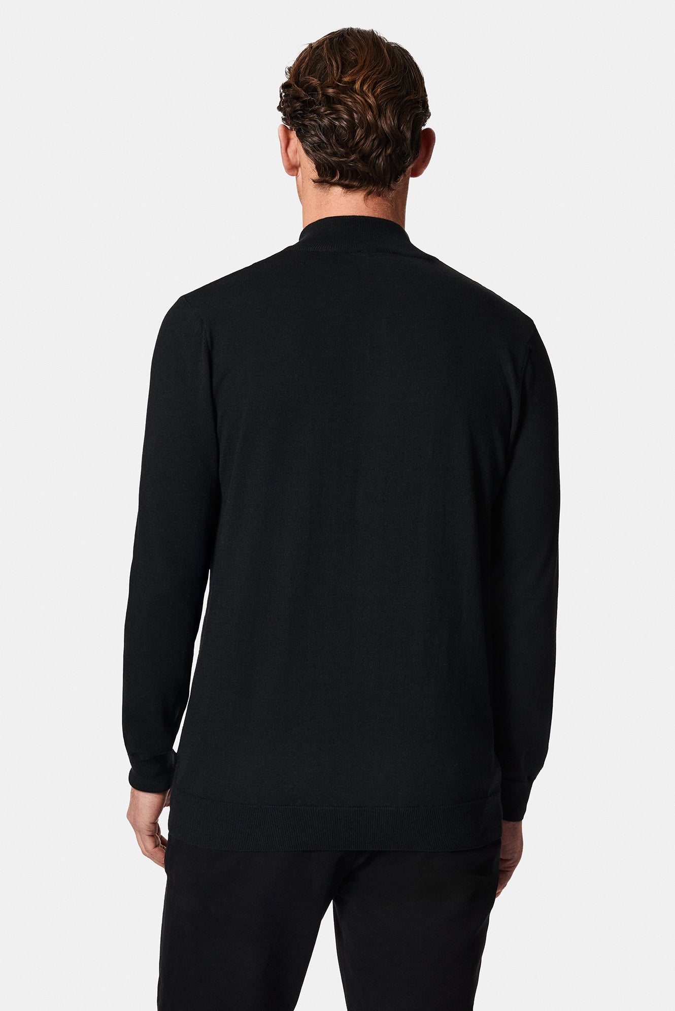 Siyah Yar?m Bal?kç? Yaka Regular Fit Desenli Pamuklu Yün Triko Kazak-Abdullah Ki??l?