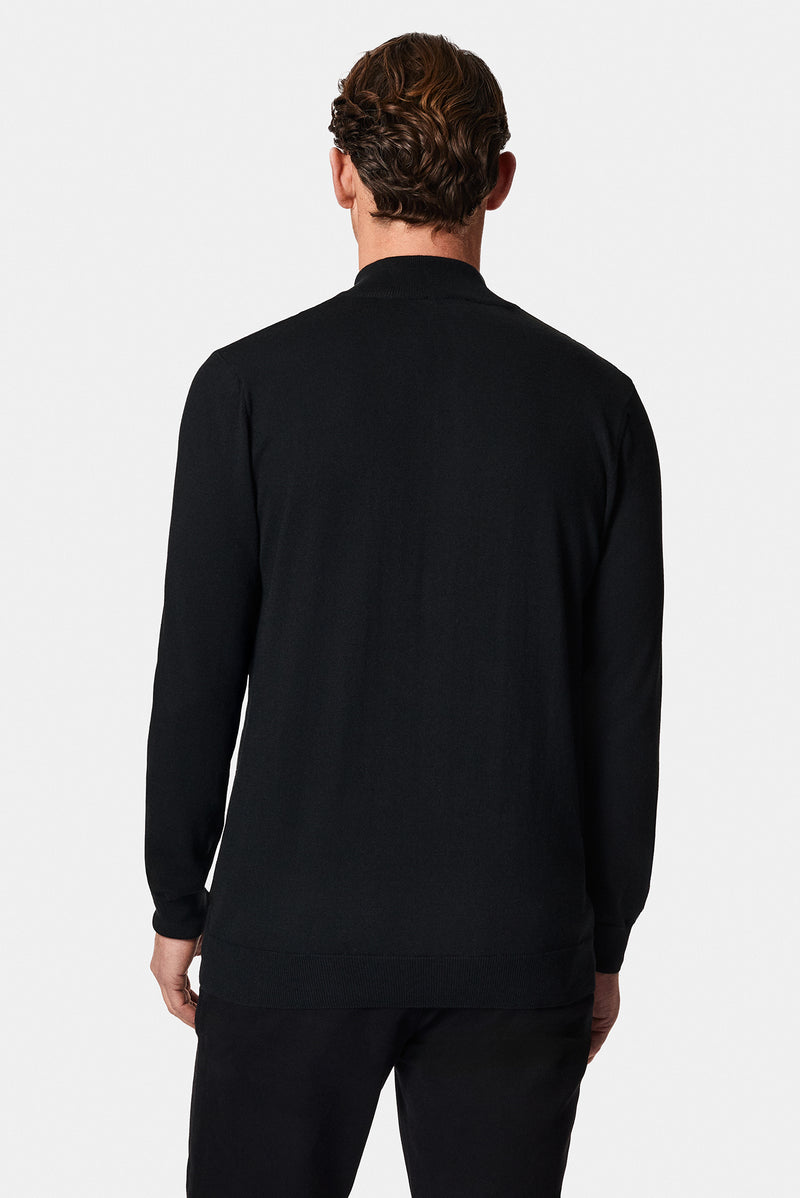 Siyah Yarım Balıkçı Yaka Regular Fit Desenli Pamuklu Yün Triko Kazak