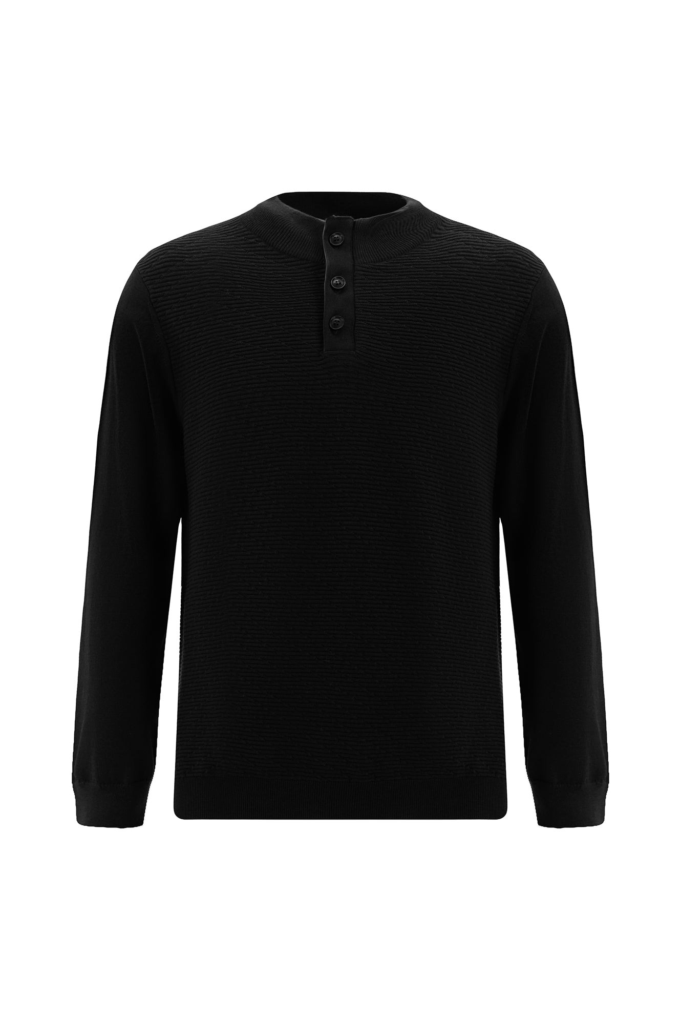 Siyah Yar?m Bal?kç? Yaka Regular Fit Desenli Pamuklu Yün Triko Kazak-Abdullah Ki??l?