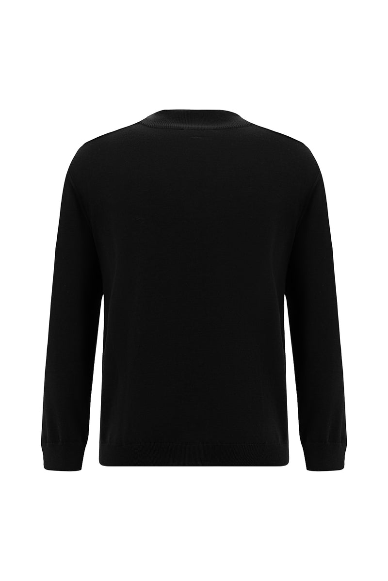 Siyah Yarım Balıkçı Yaka Regular Fit Desenli Pamuklu Yün Triko Kazak