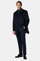 Koyu Lacivert Yar?m Bal?kç? Yaka Regular Fit Desenli Pamuklu Yün Triko Kazak-Abdullah Ki??l?