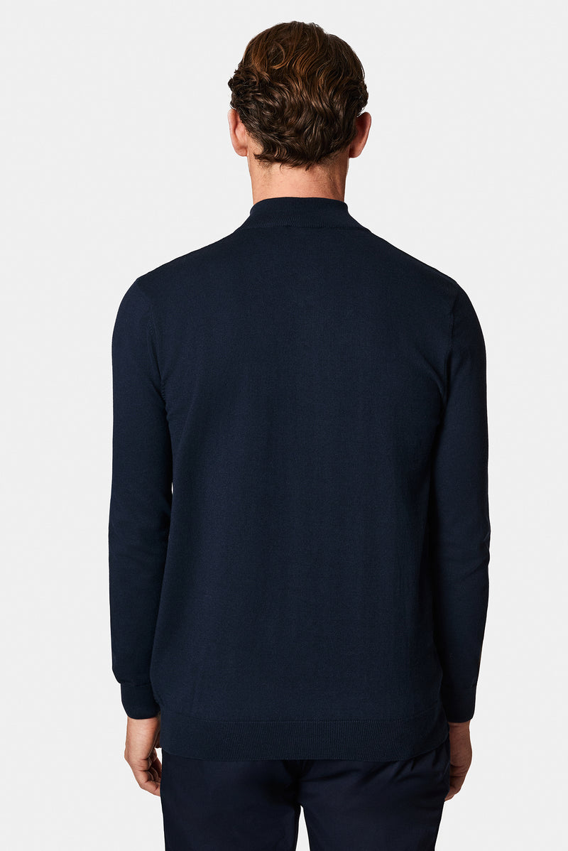 Koyu Lacivert Yarım Balıkçı Yaka Regular Fit Desenli Pamuklu Yün Triko Kazak