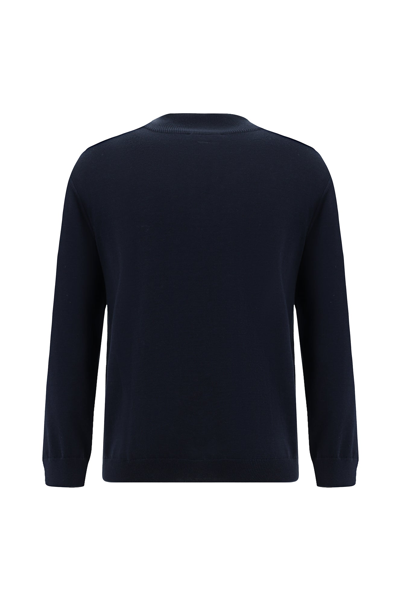 Koyu Lacivert Yar?m Bal?kç? Yaka Regular Fit Desenli Pamuklu Yün Triko Kazak-Abdullah Ki??l?