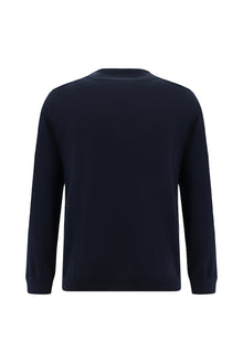 Koyu Lacivert Yar?m Bal?kç? Yaka Regular Fit Desenli Pamuklu Yün Triko Kazak-Abdullah Ki??l?