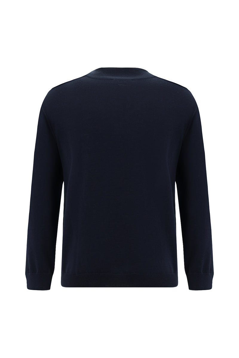 Koyu Lacivert Yarım Balıkçı Yaka Regular Fit Desenli Pamuklu Yün Triko Kazak