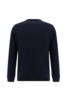 Koyu Lacivert Yar?m Bal?kç? Yaka Regular Fit Desenli Pamuklu Yün Triko Kazak-Abdullah Ki??l?