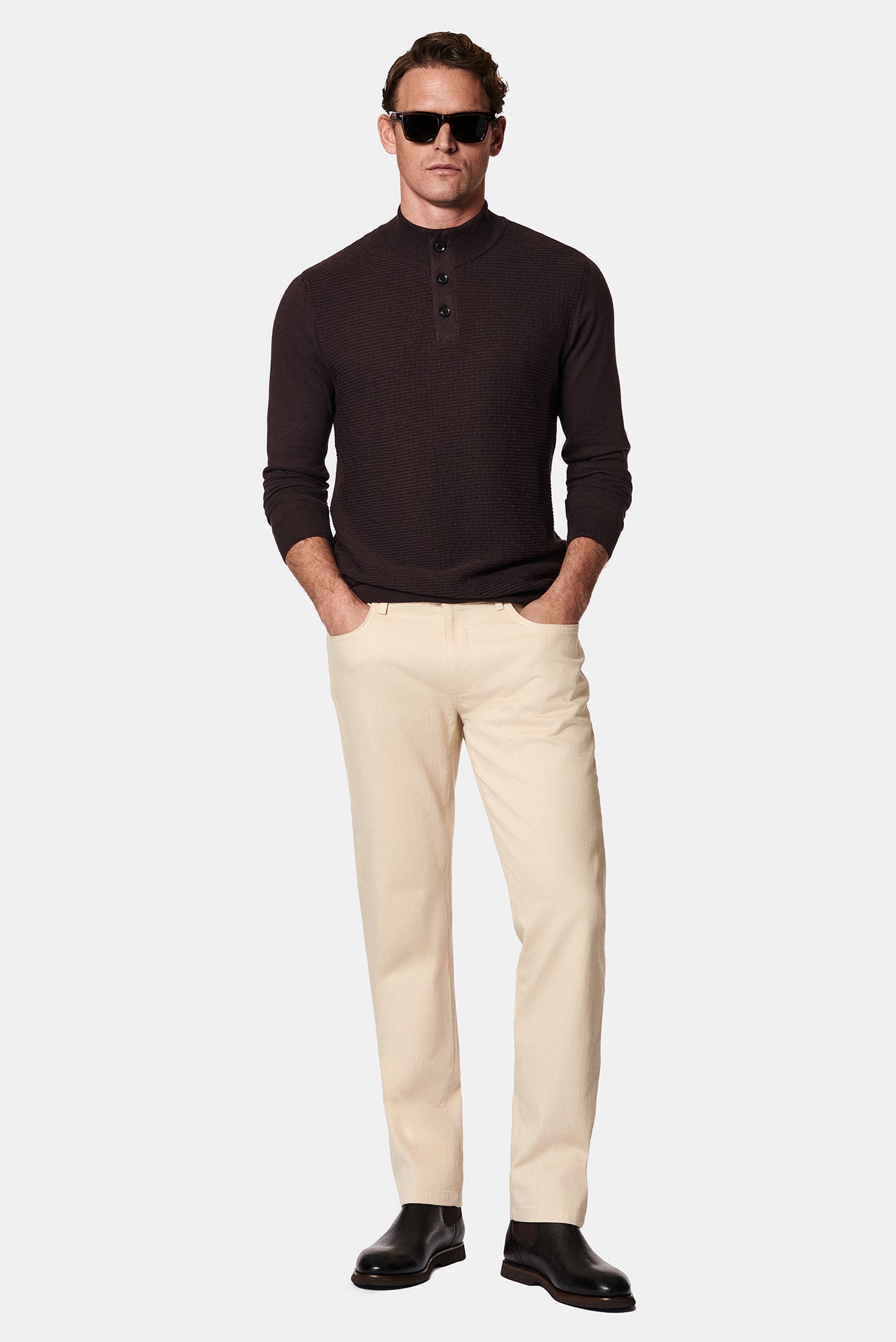 Koyu Kahve Yar?m Bal?kç? Yaka Regular Fit Desenli Pamuklu Yün Triko Kazak-Abdullah Ki??l?