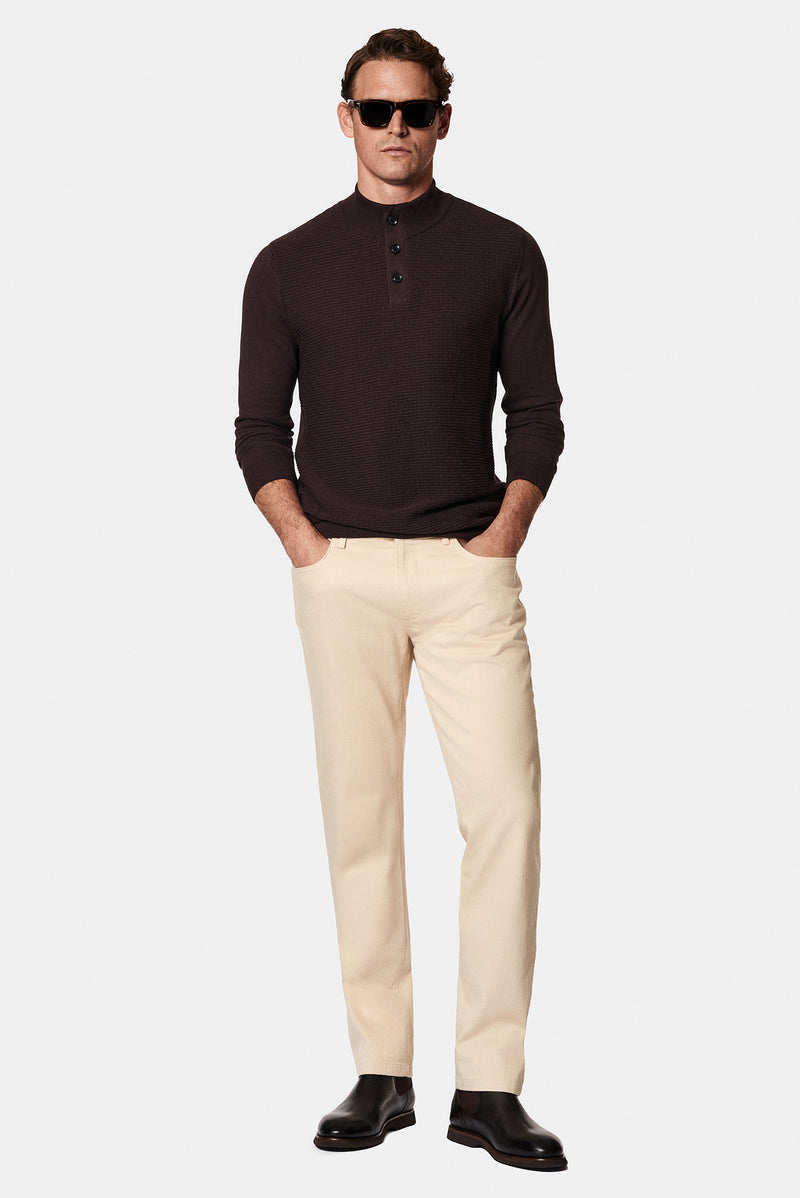 Koyu Kahve Yarım Balıkçı Yaka Regular Fit Desenli Pamuklu Yün Triko Kazak