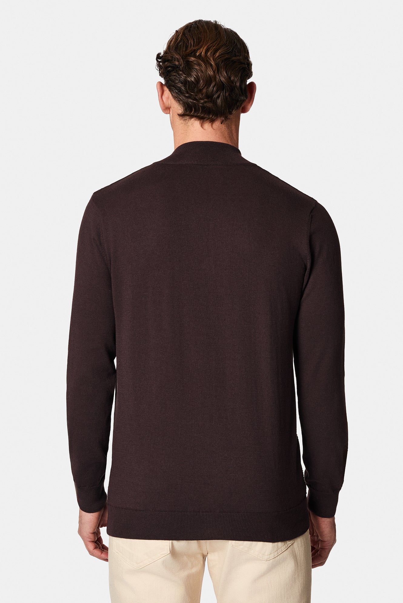 Koyu Kahve Yar?m Bal?kç? Yaka Regular Fit Desenli Pamuklu Yün Triko Kazak-Abdullah Ki??l?