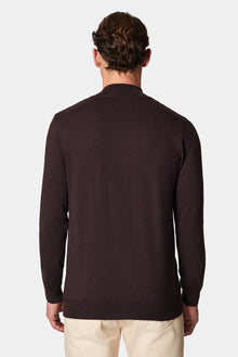 Koyu Kahve Yar?m Bal?kç? Yaka Regular Fit Desenli Pamuklu Yün Triko Kazak-Abdullah Ki??l?