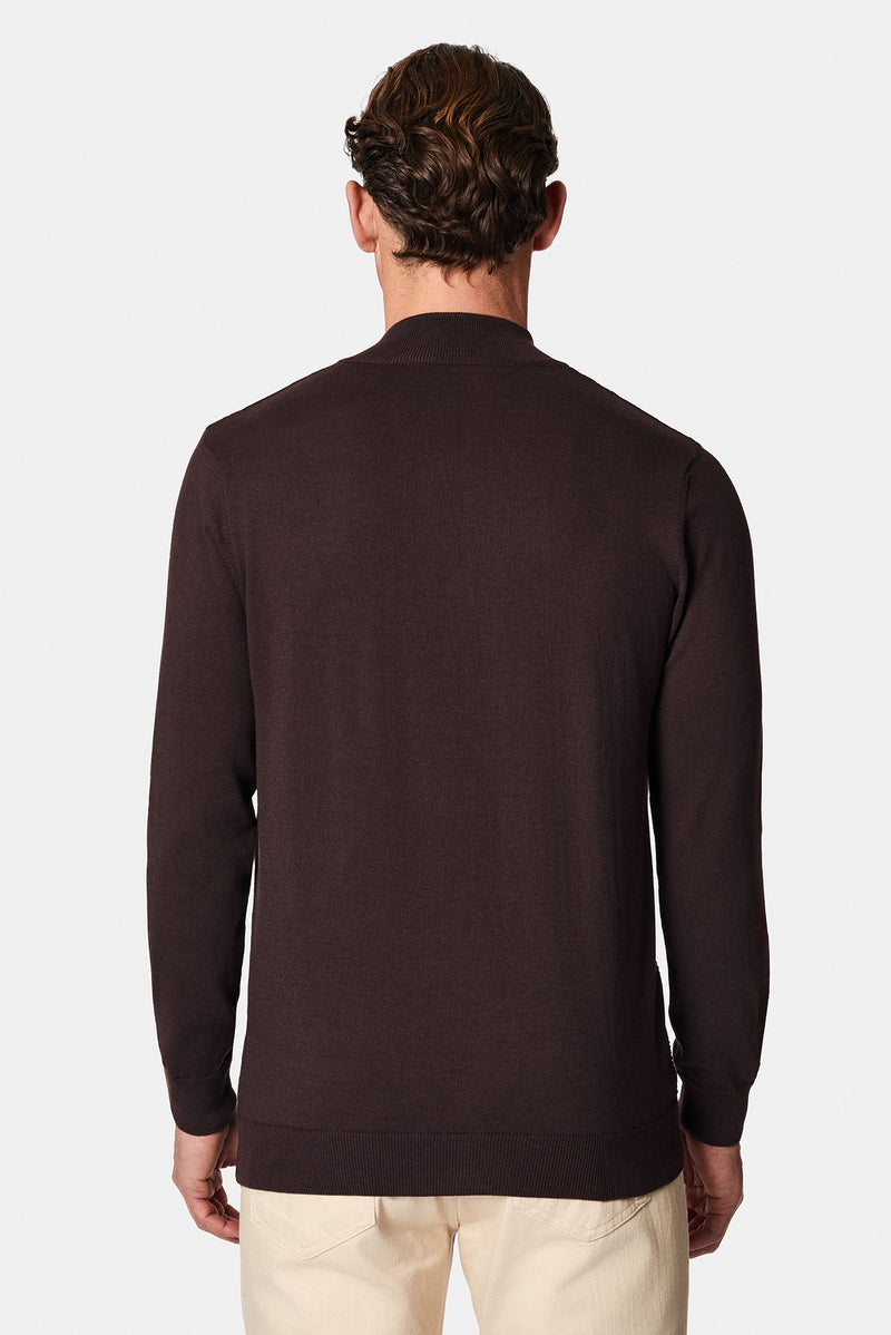 Koyu Kahve Yarım Balıkçı Yaka Regular Fit Desenli Pamuklu Yün Triko Kazak