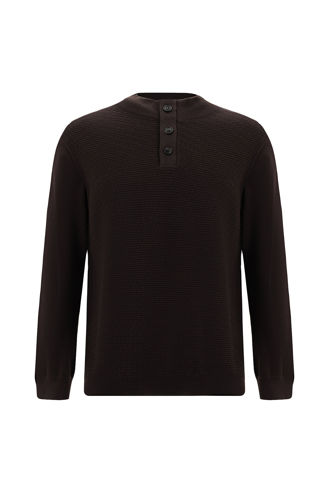 Koyu Kahve Yar?m Bal?kç? Yaka Regular Fit Desenli Pamuklu Yün Triko Kazak-Abdullah Ki??l?