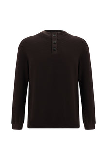 Koyu Kahve Yar?m Bal?kç? Yaka Regular Fit Desenli Pamuklu Yün Triko Kazak-Abdullah Ki??l?