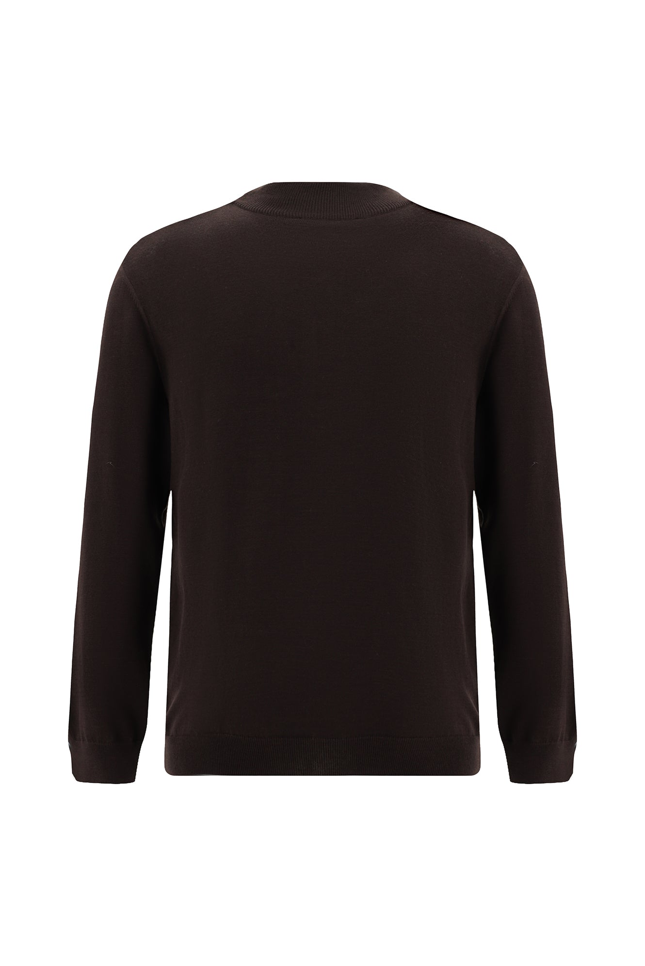 Koyu Kahve Yar?m Bal?kç? Yaka Regular Fit Desenli Pamuklu Yün Triko Kazak-Abdullah Ki??l?