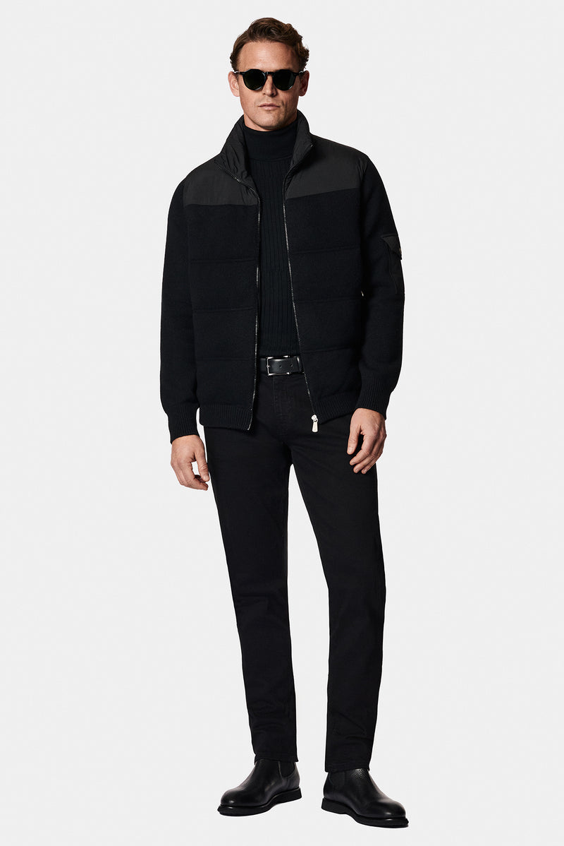 Siyah Balıkçı Yaka Regular Fit Desenli Yünlü Triko Kazak