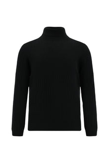 Siyah Bal?kç? Yaka Regular Fit Desenli Yünlü Triko Kazak-Abdullah Ki??l?