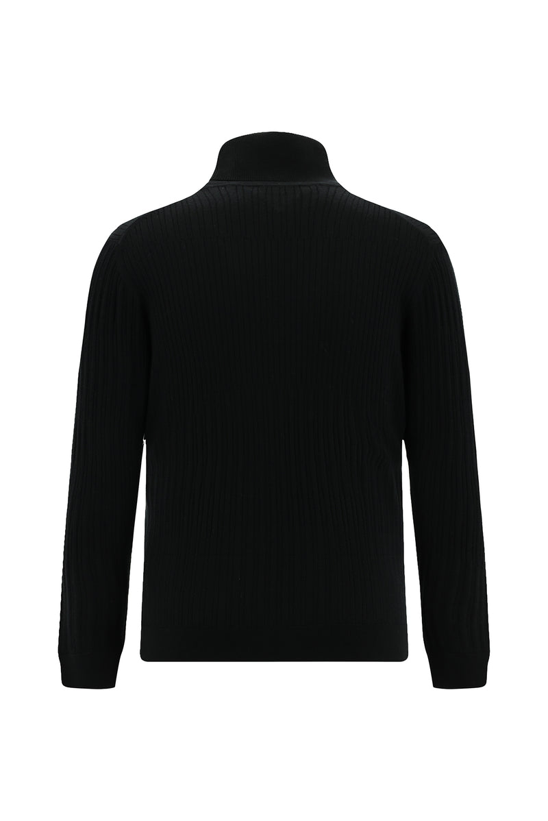 Siyah Balıkçı Yaka Regular Fit Desenli Yünlü Triko Kazak