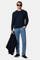 Koyu Lacivert Bisiklet Yaka Regular Fit Desenli Yünlü Triko Kazak