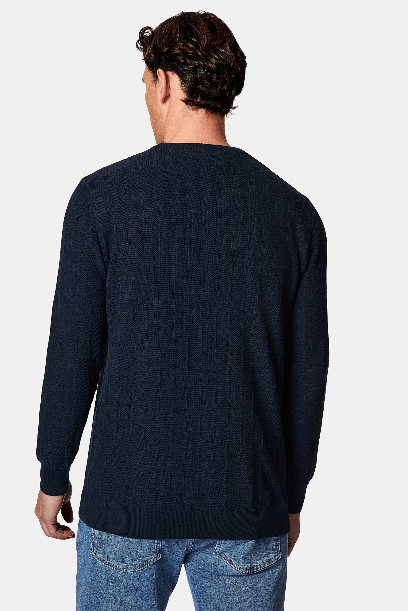 Koyu Lacivert Bisiklet Yaka Regular Fit Desenli Yünlü Triko Kazak