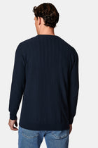 Koyu Lacivert Bisiklet Yaka Regular Fit Desenli Yünlü Triko Kazak