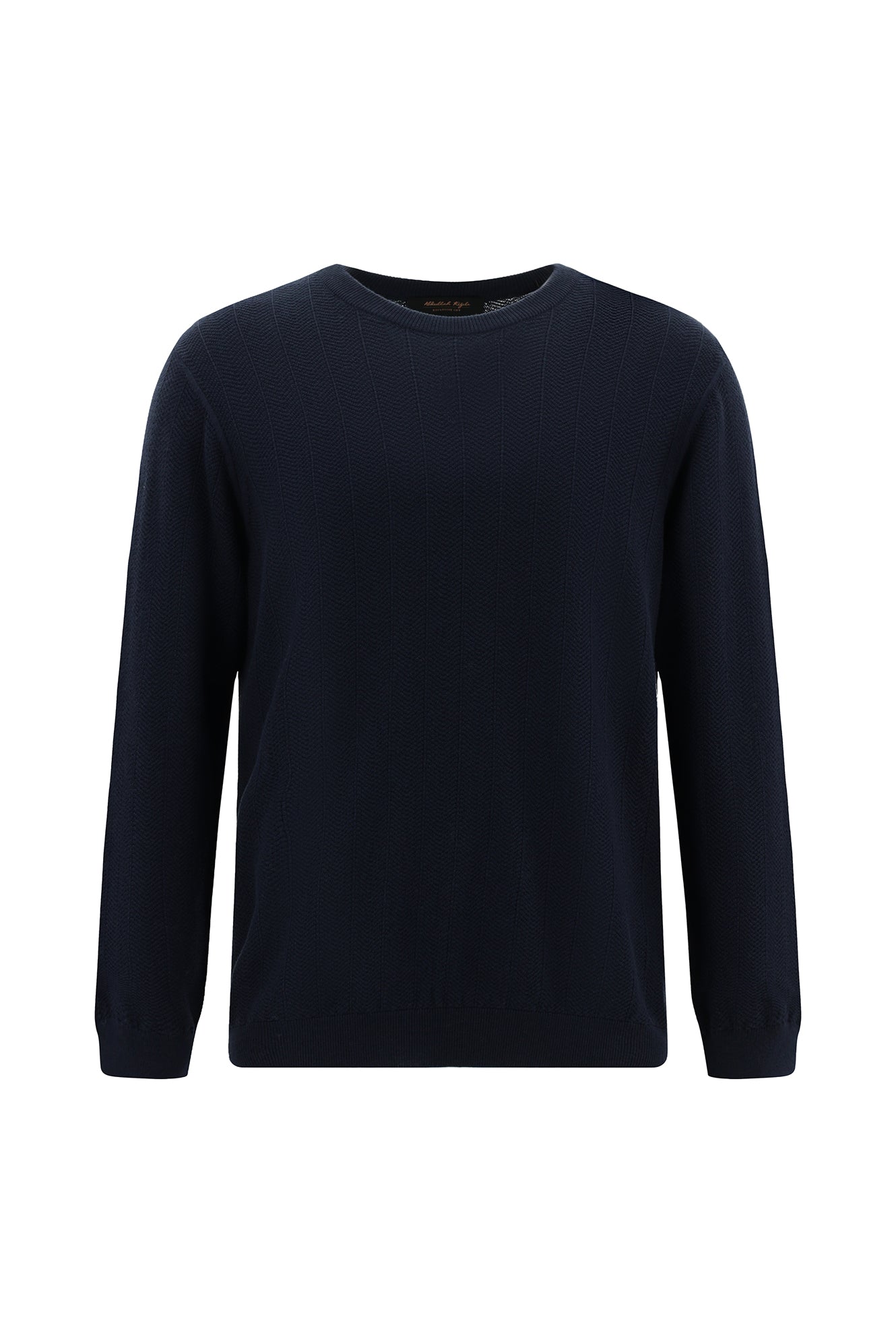 Koyu Lacivert Bisiklet Yaka Regular Fit Desenli Yünlü Triko Kazak