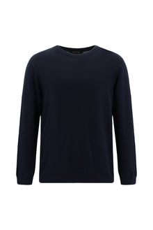 Koyu Lacivert Bisiklet Yaka Regular Fit Desenli Yünlü Triko Kazak