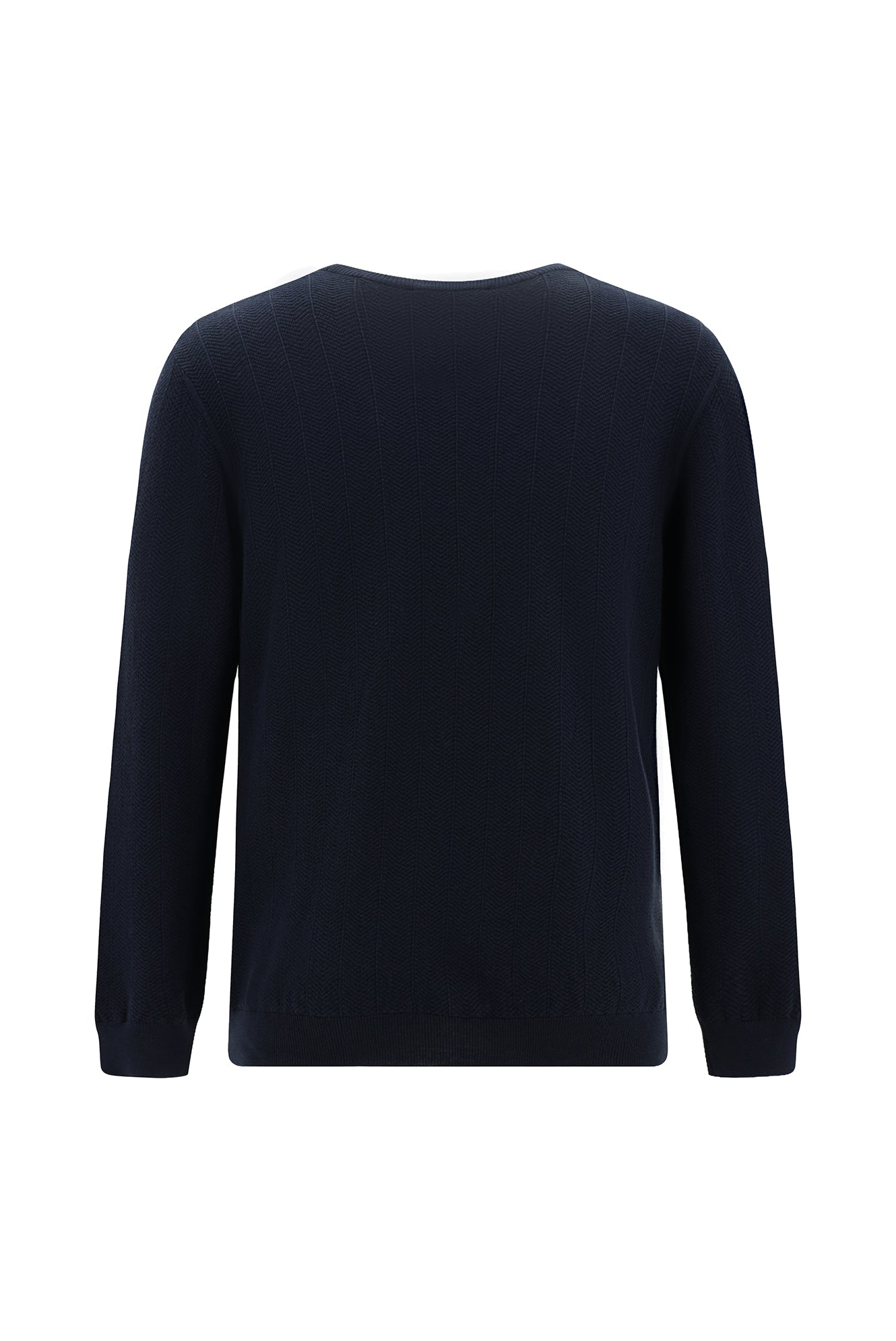 Koyu Lacivert Bisiklet Yaka Regular Fit Desenli Yünlü Triko Kazak