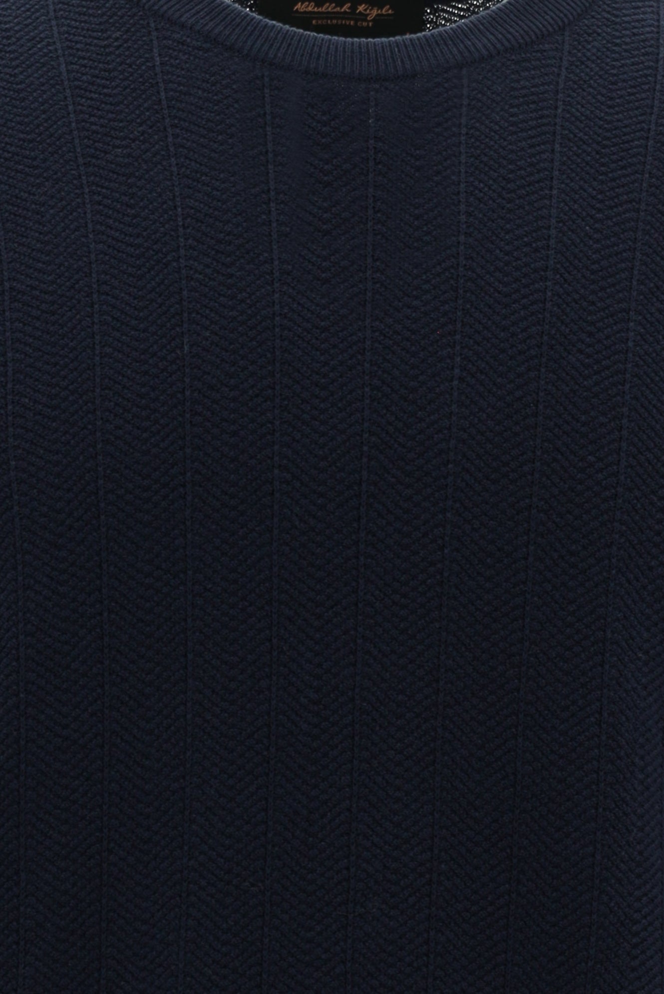 Koyu Lacivert Bisiklet Yaka Regular Fit Desenli Yünlü Triko Kazak