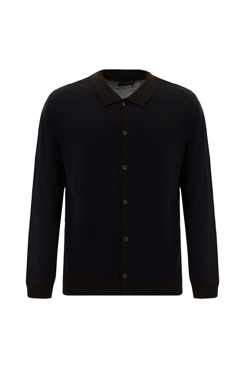 Koyu Kahve Desenli Yünlü Triko Hırka