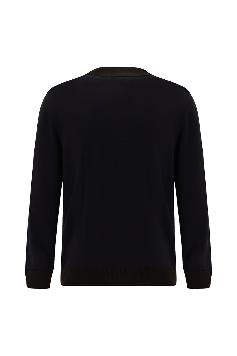 Koyu Kahve Desenli Yünlü Triko Hırka