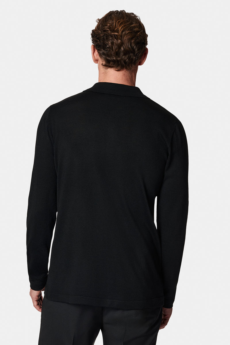 Siyah Gömlek Yaka Düğmeli Yünlü Triko Hırka