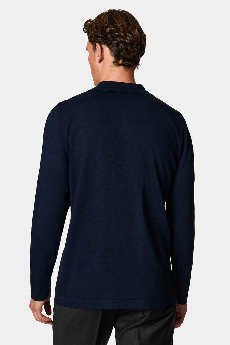 Koyu Lacivert Gömlek Yaka Düğmeli Yünlü Triko Hırka