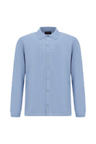 Açık Mavi Melanj Regular Fit Gömlek Yaka Düğmeli Yün Triko Gömlek