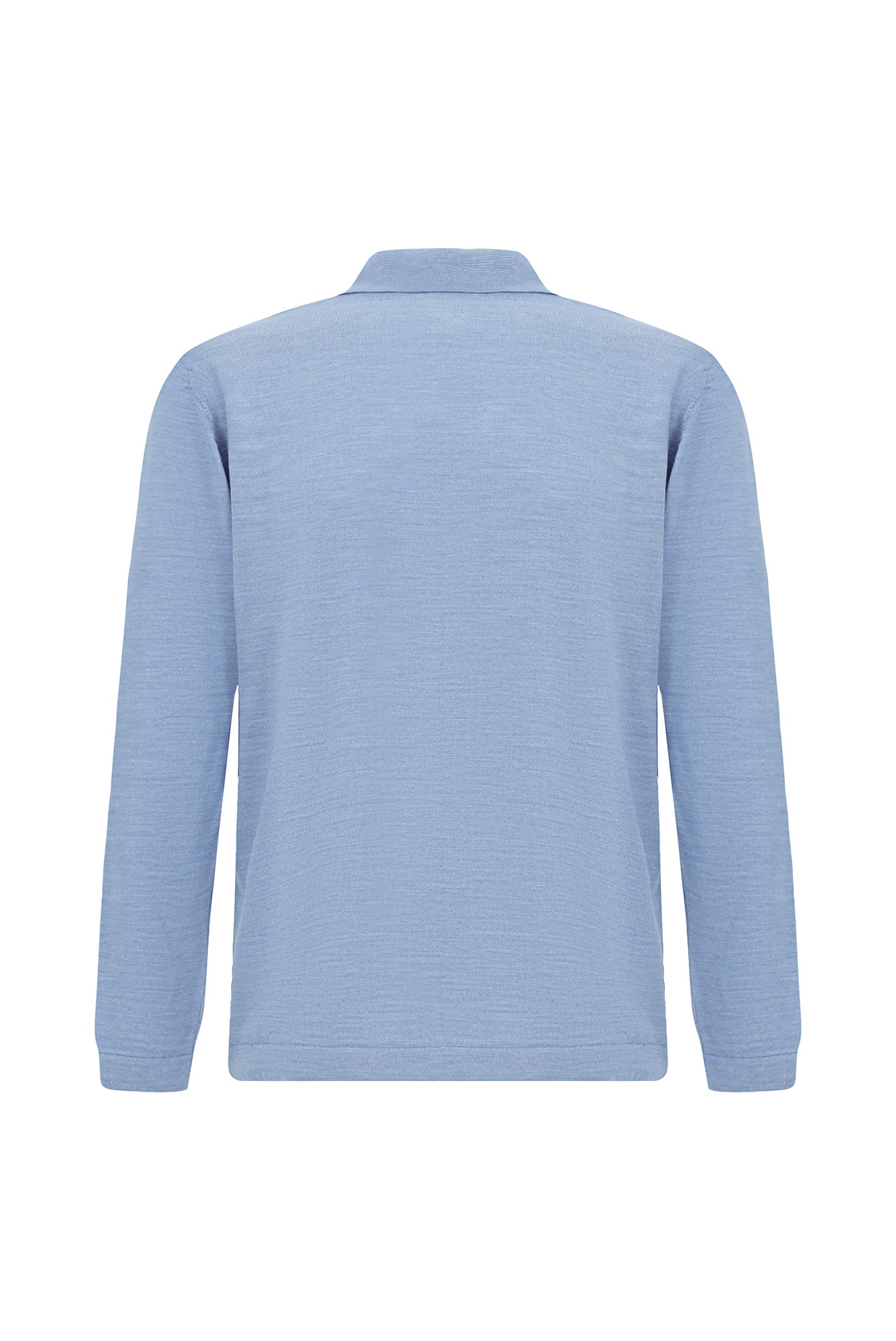 Açık Mavi Melanj Regular Fit Gömlek Yaka Düğmeli Yün Triko Gömlek