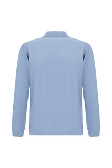 Açık Mavi Melanj Regular Fit Gömlek Yaka Düğmeli Yün Triko Gömlek