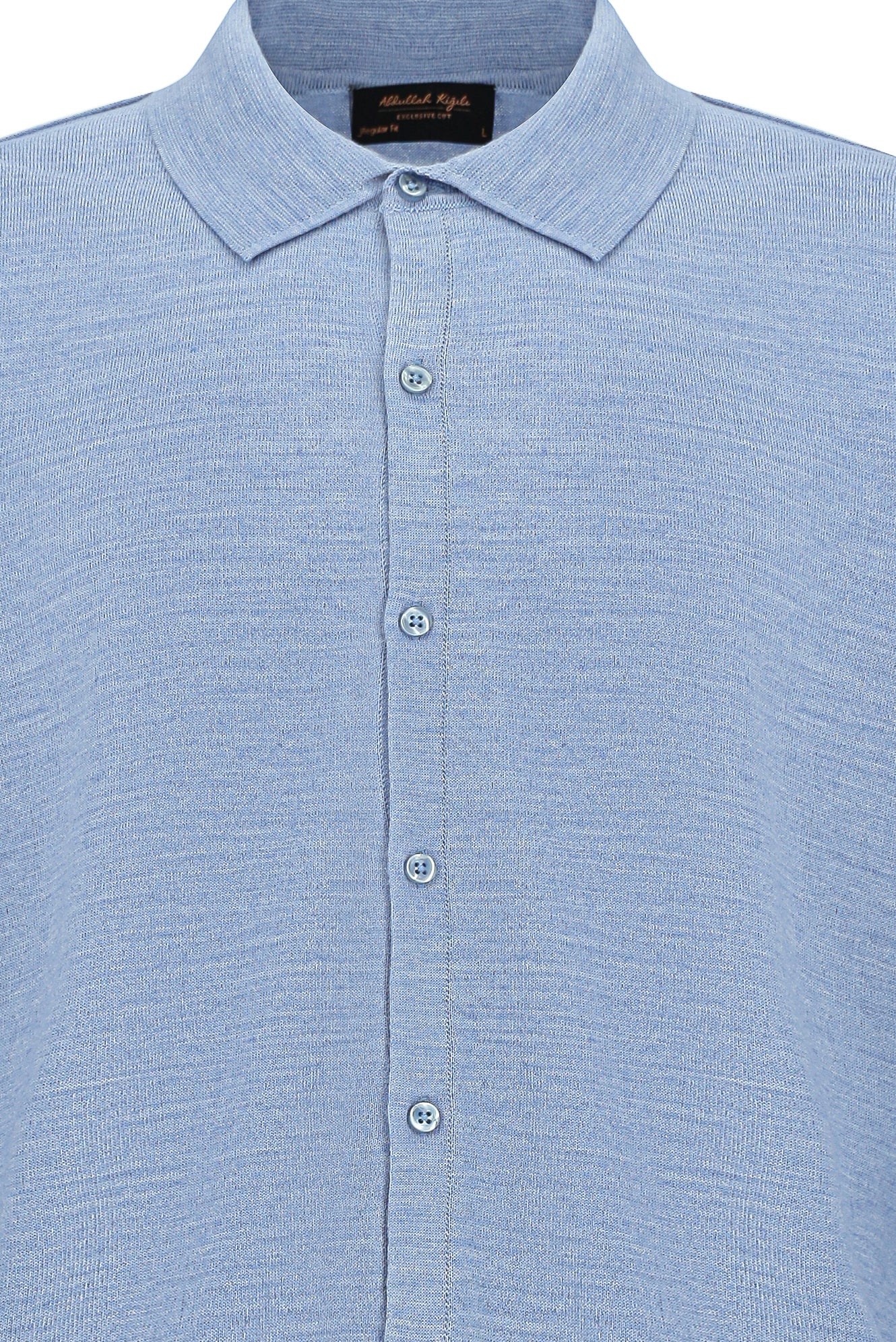 Açık Mavi Melanj Regular Fit Gömlek Yaka Düğmeli Yün Triko Gömlek