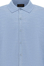 Açık Mavi Melanj Regular Fit Gömlek Yaka Düğmeli Yün Triko Gömlek