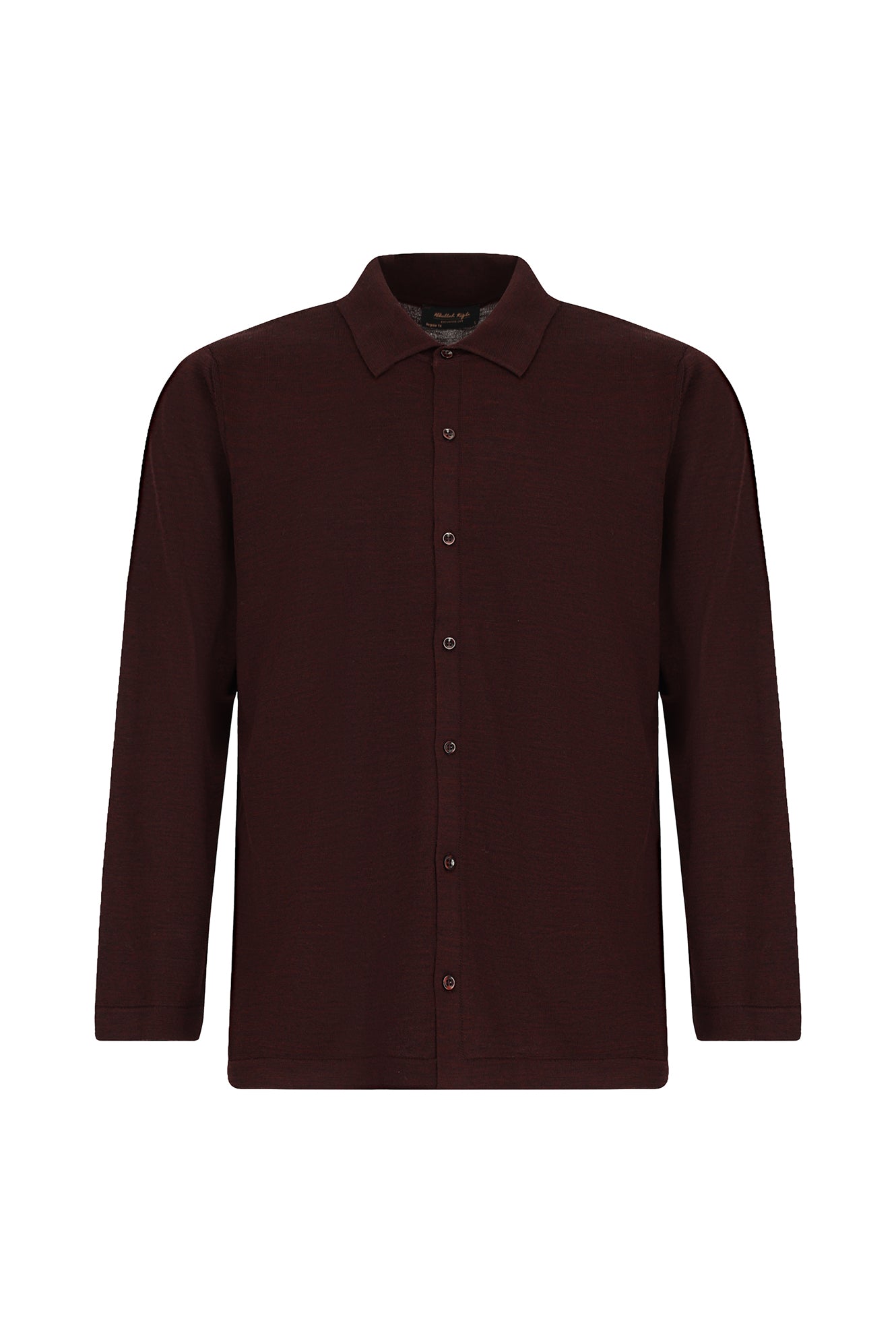Koyu Bordo Regular Fit Gömlek Yaka Düğmeli Yün Triko Gömlek