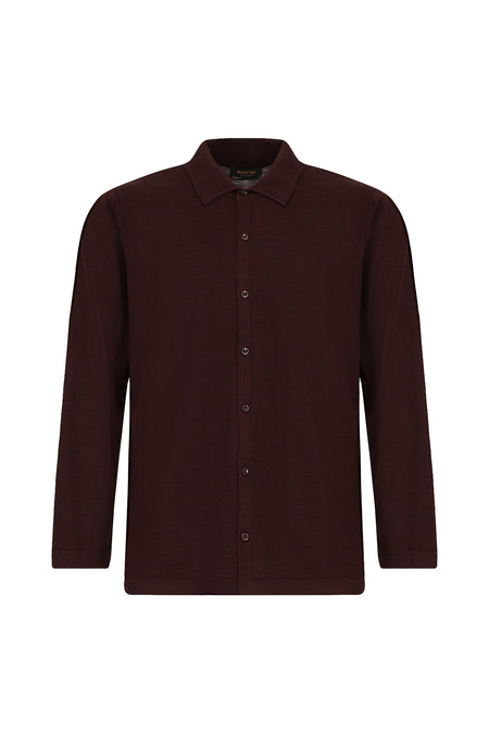 Koyu Bordo Regular Fit Gömlek Yaka Düğmeli Yün Triko Gömlek