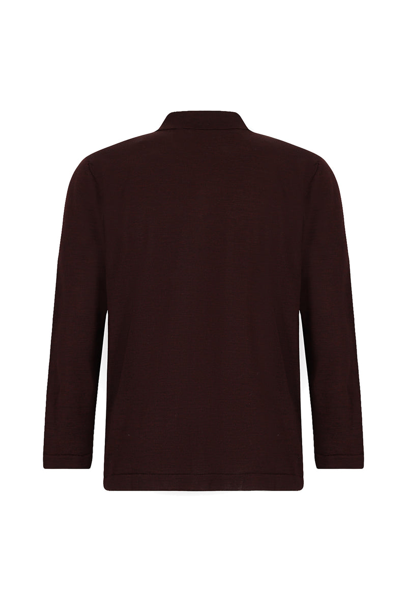 Koyu Bordo Regular Fit Gömlek Yaka Düğmeli Yün Triko Gömlek
