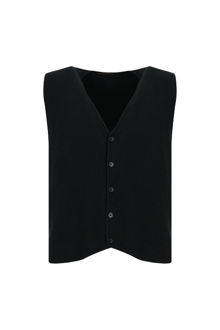 Siyah Desenli Yünlü Triko Yelek