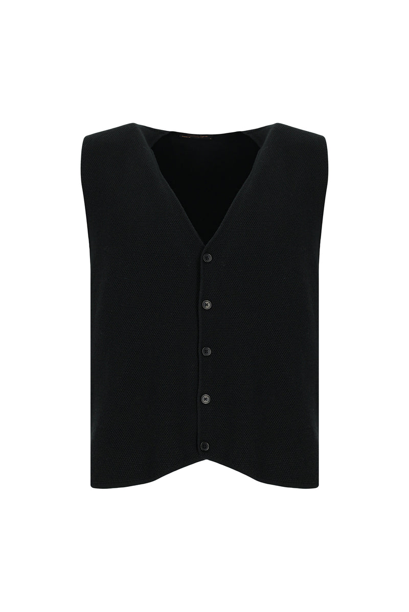 Siyah Desenli Yünlü Triko Yelek