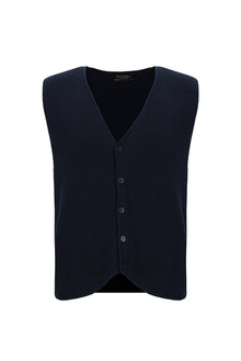 Koyu Lacivert Desenli Yünlü Triko Yelek