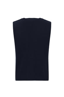 Koyu Lacivert Desenli Yünlü Triko Yelek