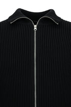 Siyah Dik Yaka Su Geçirmez Cepli Yün Fermuarlı Triko Hırka